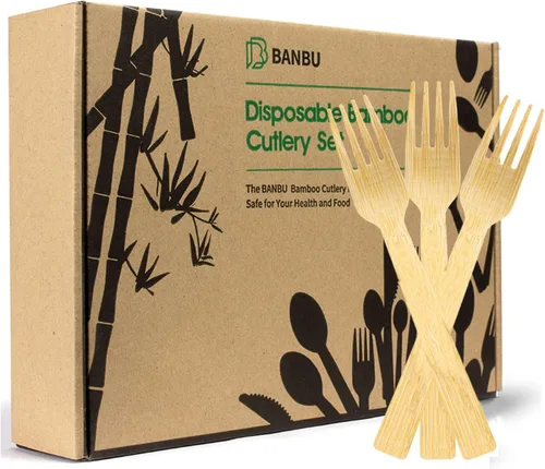 Miniatura 6 de BANBU Utensilios de bambú desechables - 100 tenedores de bambú desechables 100% compostables, biodegradables, renovables, naturales tenedores