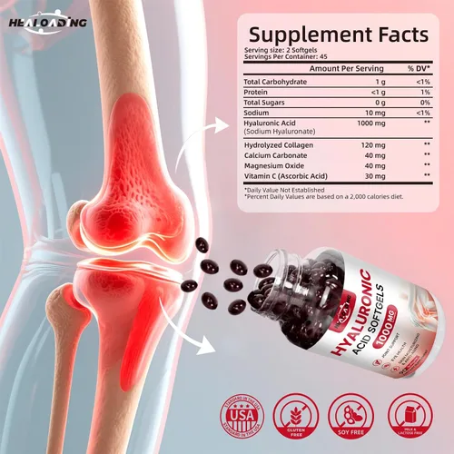 Miniatura 2 de Suplementos de ácido hialurónico 1000mg Softgels: Suplementos para articulaciones para hombres Ácido hialurónico para hidratación de la piel