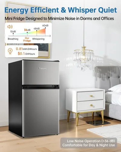 Miniatura 4 de Mini refrigerador de 3.2 pies cúbicos con congelador, ahorro energético, congelador vertical de doble puerta para dormitorio, oficina y dormitorio