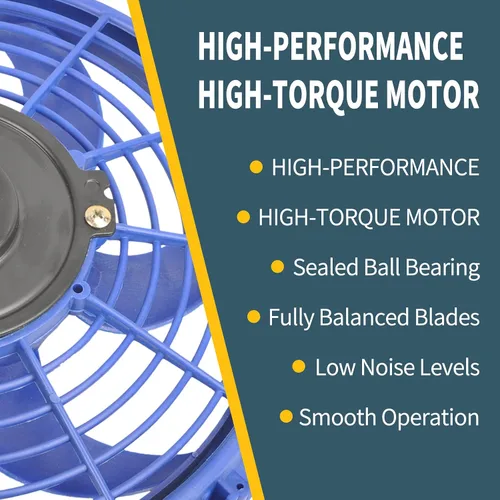 Miniatura 7 de Ventilador delgado universal de empuje eléctrico para radiador 12V 80W de alto rendimiento, kit de montaje azul de 2 piezas
