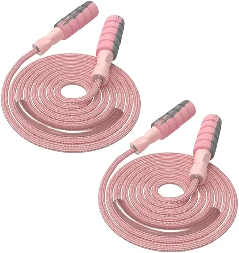 Miniatura 11 de Cuerda de saltar de algodón ajustable con peso para mujeres, adultos y niños, cuerda de salto atlética para ejercicios de fitness (rosa)