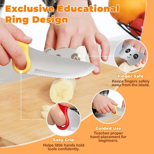 Miniatura 4 de Juego de cuchillos de cocina para niños con caja de regalo de libro mágico y anillo educativo, herramientas de cocina de animales de 7 piezas