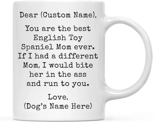 Miniatura 45 de Andaz Press Taza de café personalizada divertida con texto en inglés "Dog Mom", regalo de broma para la mejor mamá de perro cocker spaniel, muerde