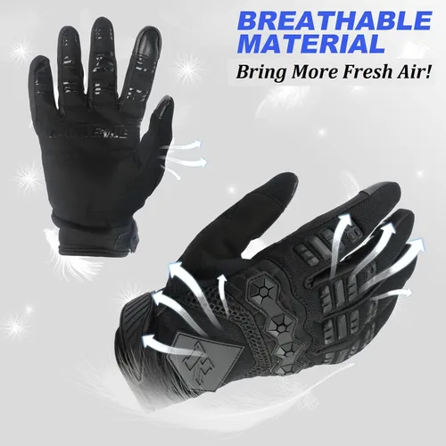 Miniatura 5 de Guantes de motocross/motocicleta de pantalla táctil de dedo completo para hombres, aptos para bicicleta BMX MX ATV MTB, para andar todoterreno Negro