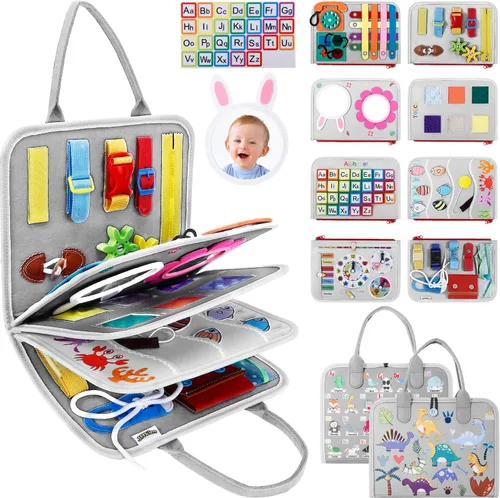 Miniatura 8 de JHkim Busy Board - Juguetes Montessori para niños y niñas de 1, 2, 3, 4 años Regalos, juguete sensorial para niños pequeños de 1 a 3 años, Azul