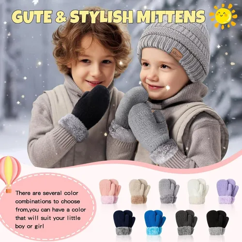 Miniatura 6 de Winter Mittens Gloves Beanie Hat Set for Kids Baby Toddler Children, Thick Warm Knit Fleece Lined Thermal Set for Boys Girls