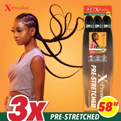 Miniatura 4 de Sensationnel X-pression - Cabello trenzado preestirado – 3 trenzas de 58 pulgadas todo kanekalon ignífugo trenzado sintético para trenzas y giros