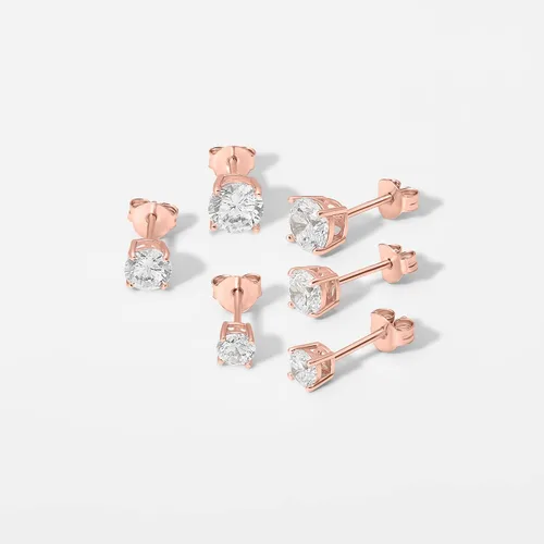 Miniatura 3 de Tienda Essentials 14K Gold Plated Sterling Silver Round or Princess Cut Cubic Zirconia Stud Earring Set