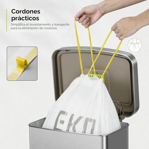 Miniatura 4 de EKO 21 galones / 50-90 litros, 110 unidadesBolsas de basura con cordón de tracción extra resistentes y sin perfume, rollo de fácil dispensación