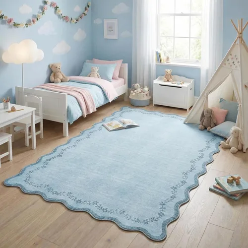 Miniatura 66 de GarveeHome Alfombra de entrada festoneada, 2 x 3, color azul sólido, lavable, alfombra floral para entrada interior, alfombra floral antideslizante