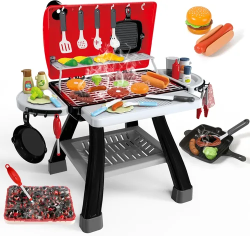 Juego de juguetes de cocina de 35 piezas, juego de parrilla de juguete para BBQ, juego de juguetes de cocina, juego de pequeño chef, juego de Negro