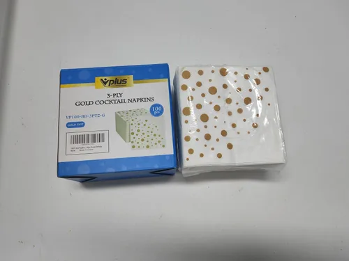 Miniatura 8 de Vplus Paquete de 100 servilletas de cóctel de papel, servilletas de bebidas de 3 capas, servilletas cuadradas doradas desechables, perfectas