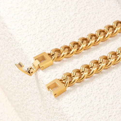 Miniatura 3 de Nocuswao Pulsera de eslabones cubanos para hombres y niños, joyería impermeable de acero inoxidable 316L, colores doradoplata y 78910 pulgadas