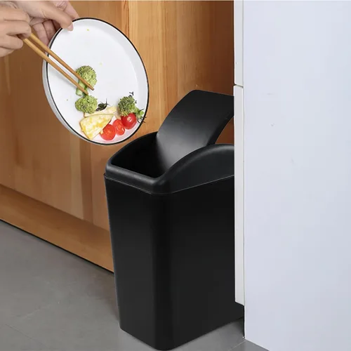Miniatura 5 de Asking - Bote de basura pequeño de 4.5 galones con tapa abatible, paquete de 3, color negro Cubo de basura de plástico con tapa giratoria, mango
