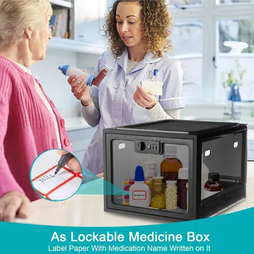 Miniatura 8 de Lalifebuss Cajas de cerradura de combinación para artículos personales, caja de almacenamiento con cerradura para casillero de Negro