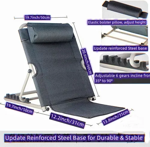 Miniatura 3 de Respaldo de cama ajustable – Soporte de respaldo de cama plegable elevador, asiento de lectura, playa, cuña plegable de 6 grados para personas