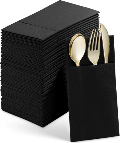 Miniatura 15 de Paquete de 50 servilletas desechables de lino con bolsillo integrado para cubiertos, tela preplegada roja como servilletas de papel para Navidad