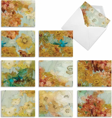 The Best Card Company – 10 tarjetas en fondo blanco con flores, en caja (4 x 5.12 pulgadas) – Juego de tarjetas florales surtidas –