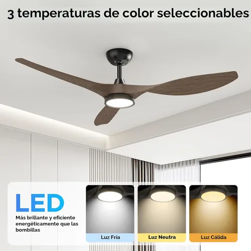 Miniatura 4 de Ventiladores de techo con luces y control remoto, grandes de 52 pulgadas, para interiores, motor de CC silencioso y aspas de ventilador de ABS, 3