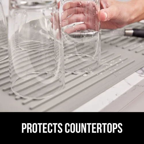 Miniatura 7 de GORILLA GRIP Tapete de secado de platos de silicona patentado 100% sin BPA para encimera de cocina, diseño acanalado para atrapar agua, fácil