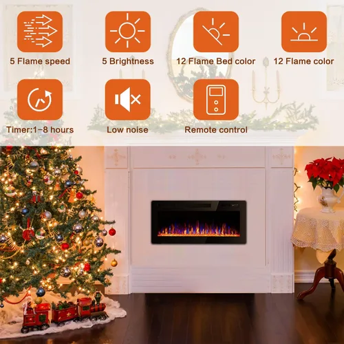 Miniatura 6 de Vitesse Chimenea Eléctrica Ultrafina de 42 Pulgadas Empotrada en Pared y Montada en Pared Calentador de Chimenea, Chimenea Lineal con Llama