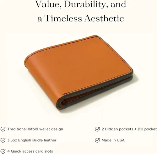 Miniatura 2 de TANNER GOODS Billetera de cuero para hombre, estilo tradicional, con 4 ranuras para tarjetas, sección de notas planas. Billetera de bolsillo
