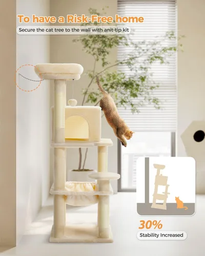 Miniatura 7 de PETEPELA Árbol para gatos de interior de 45.7 pulgadas, torre para gatos de 5 niveles para gatos grandes con marco de metal, hamaca grande