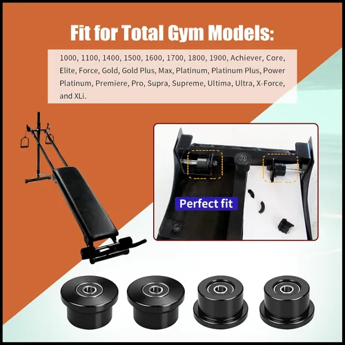 Miniatura 3 de Qty.4 Ruedas mecanizadas/rodillos compatibles con reemplazo total de gimnasio, se adapta a los modelos 1000, 1100, 1400, 1500, 1600, 1700, 1800