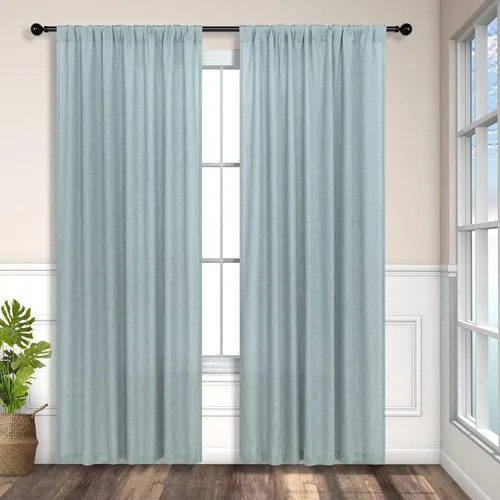 Miniatura 188 de Cortinas de lino gris claro, 2 paneles, presillas traseras, bolsillo para cortinero, semitraslúcidas, ahorran energía, estilo rústico, arpillera