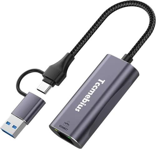 Adaptador Ethernet USB, 2 en 1 USB C/USB 3.0 a RJ45 1000Mbps Gigabit Ethernet Adaptador de red LAN para MacBook Pro/Air, iPad Pro, iPhone15/15Pro,
