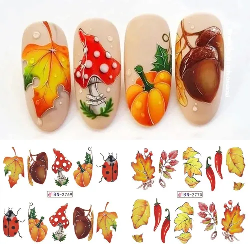 Miniatura 3 de 12 hojas de calcomanías de uñas de otoño de Acción de Gracias para arte de uñas, hojas de arce, calcomanías de calabaza para uñas de transferencia