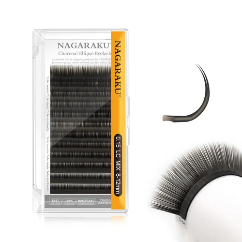 Miniatura 12 de NAGARAKU Extensiones de pestañas elipse con puntas abiertas planas, pestañas individuales de 0.006 in, rizo C, bandeja de mezcla de 0.315-0.591 in
