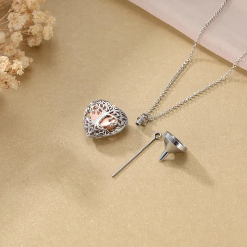 Miniatura 3 de PELOVNY Collar de urna de cremación de rosa, loto, girasol, flor de lirio, cenizas, plata de ley, corazón, lágrima, cristal conmemorativo, joyería