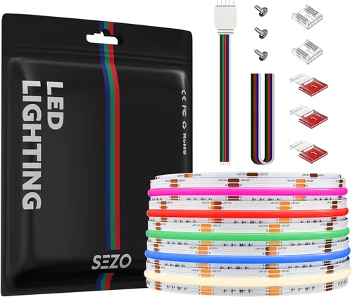 Miniatura 18 de SEZO RGBW COB LED Tira de luces RGB+blanco cálido 3000K 16.4FT/5M DC12V 896LEDs/m 0.472 in ancho FCOB RGBWW Flexible de alta densidad Uniforme Cinta