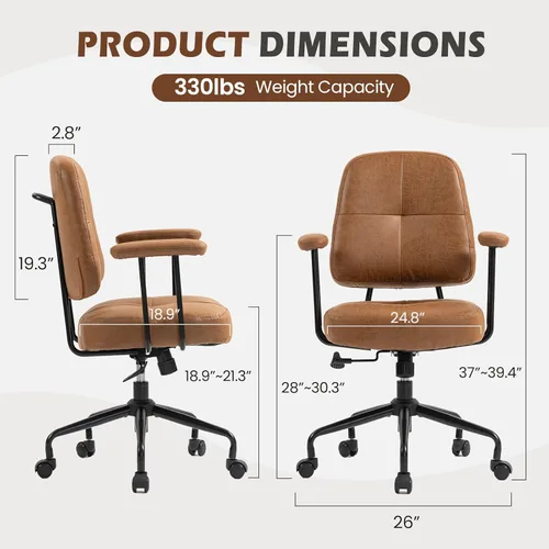 Miniatura 3 de ECOTOUGE Home Office Chair, Adjustable Faux Leather Desk Chair for Home Office, Mid Century Modern Comfy Computer Chair with Wheels, Upholstered