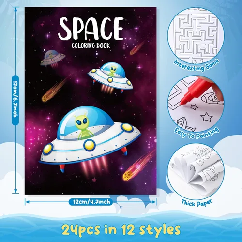 Miniatura 2 de BenLouis 24 mini libros para colorear del espacio exterior para niños con 24 crayones apilables, regalos de fiesta de astronautas, libros