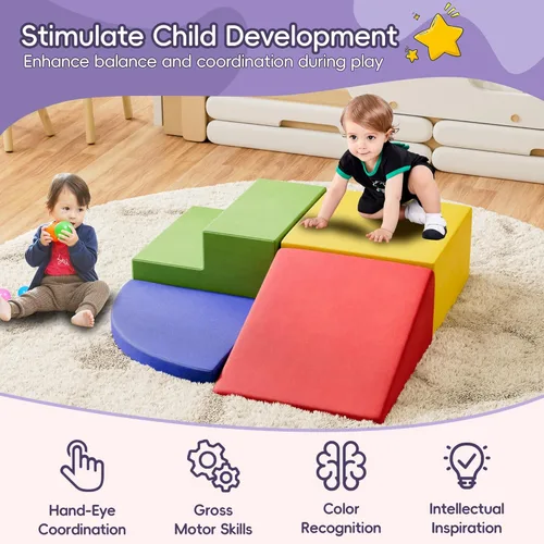 Miniatura 8 de 4 piezas de bloques de espuma para escalar para niños pequeños, gimnasio de escalada para bebés con espuma de ultra alta densidad para gatear