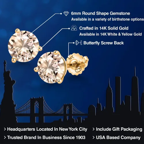 Miniatura 51 de Gem Stone King Aretes de Martini de oro amarillo de 14 quilates Aretes de tuerca de 3 puntas para mujeres y hombres Redondos de 0.236 pulgadas