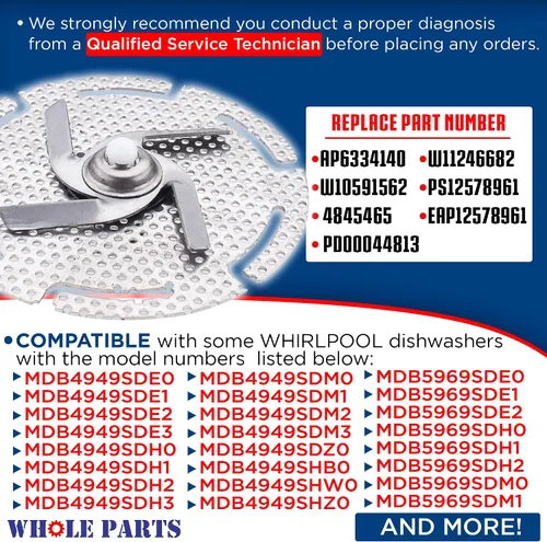 Miniatura 2 de Whole Parts - Cuchilla para picadora de lavavajillas mejorada # W11246682 - Repuesto y compatible con algunos lavavajillas Whirlpool - Reemplaza