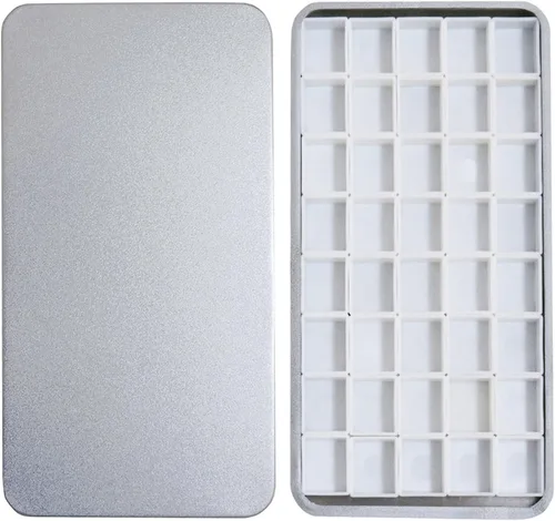 Paleta de acuarela para pintura con 40 piezas de plástico blanco vacío para acuarela media cacerola con cuadrados magnéticos, paleta de pintura para