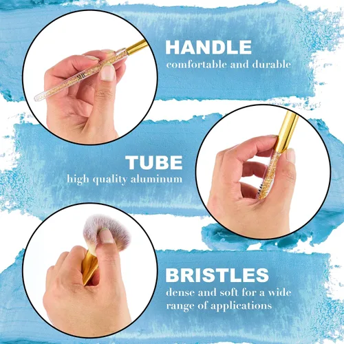 Miniatura 3 de Juego de 10 brochas de maquillaje profesionales con piedras preciosas brillantes doradas, cepillos profesionales de cerdas suaves para uso diario