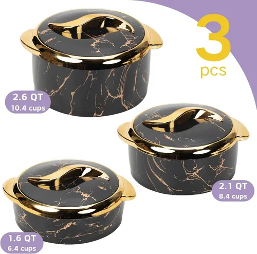 Miniatura 6 de Cacerola aislada negra con tapa, juego de 3 piezas, cuencos térmicos para mantener la comida caliente/fría, calentador de acero inoxidable