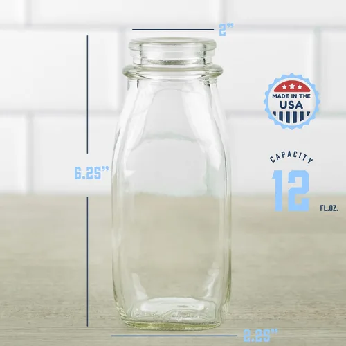 Miniatura 2 de kitchentoolz Botella de crema de vidrio de 12 onzas, botella de leche de vidrio cuadrada con tapas, botellas de vidrio con tapas, recipiente