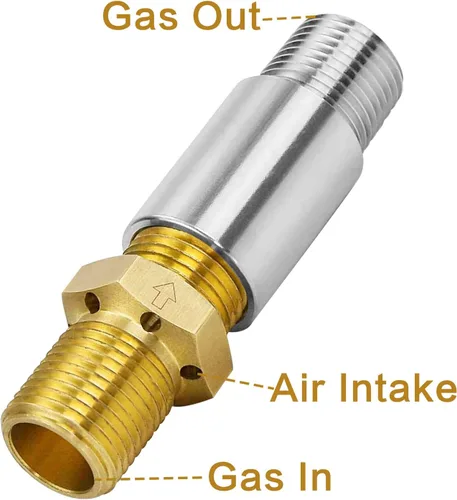Miniatura 2 de Válvula mezcladora de aire de 90,000 BTU para quemadores de hoguera, latón resistente y boquilla de gas de acero inoxidable 304, compatible con gas