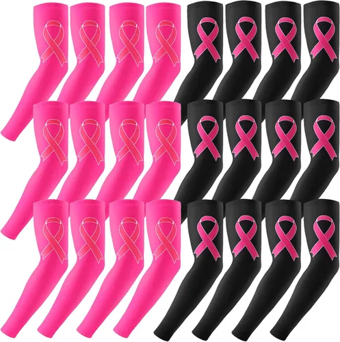 Miniatura 10 de Handepo 12 pares de mangas de concientización sobre el cáncer de mama, mangas con cinta para brazos, protección UV, manga de compresión