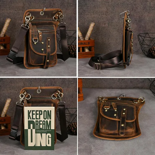 Miniatura 5 de Riñonera de viaje de lona + cuero para motocicleta, bolsa de cintura para muslo, bolsa para hombres y mujeres FB2141