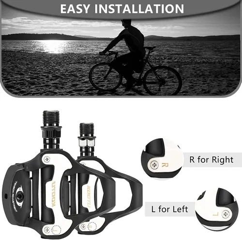 Miniatura 6 de SAVADECK Pedales de bicicleta de carretera, pedales de aleación de aluminio con tacos para sistema Shimano/Mirada, pedales autobloqueantes sin clip