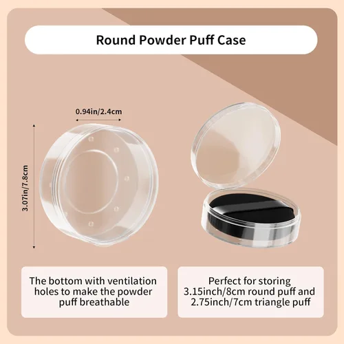 Miniatura 5 de Estuche de soplo de polvo, 2 recipientes protectores redondos de maquillaje y 2 fundas de viaje de lágrima de belleza, solo estuches, no está