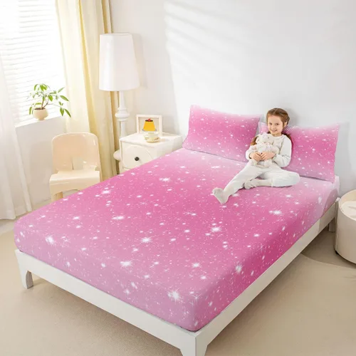 Miniatura 6 de Erosebridal Juego de sábanas bajeras de color rosa degradado para niñas, tamaño individual, Gittler Galaxy Gittler, color rosa claro, pastel