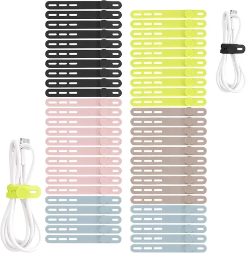Miniatura 12 de Oligei 25 bridas de silicona para cables, reutilizables, de alta elasticidad para cables eléctricos, organizador de cables para auriculares